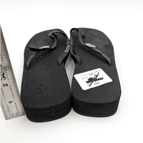Stuart Weitzman Sw Crystal Thong Flip Flop Sandal Women's Black Size US7B EU37.5 - Picture 4 of 12